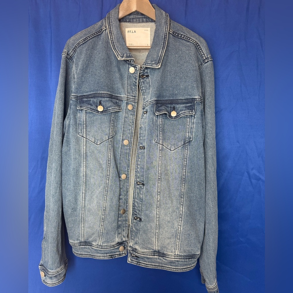 Men Jean Jacket Five Four LA FF.L Trucker Style Large Coat Denim Jacket